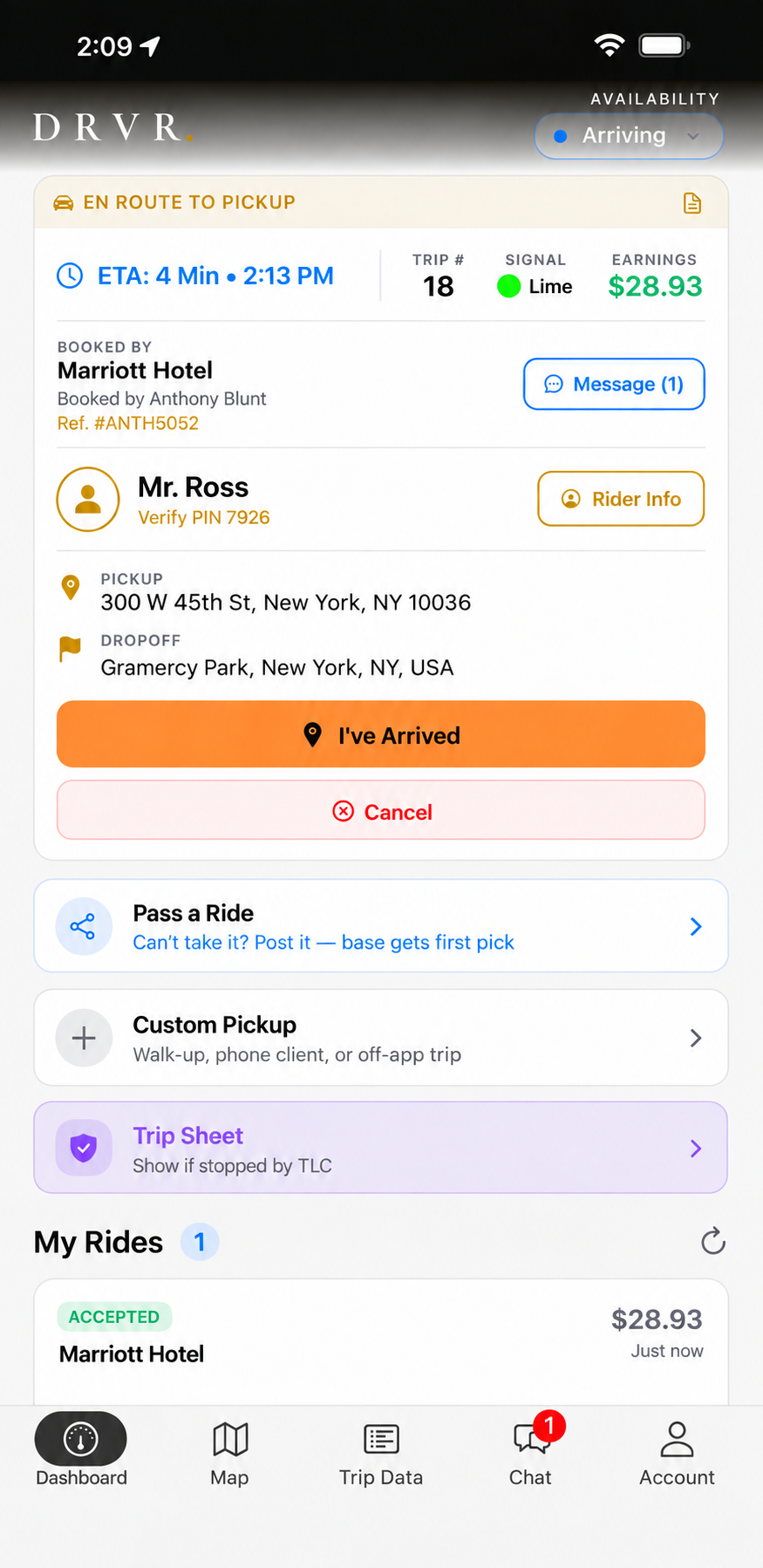 Trip sheet screen