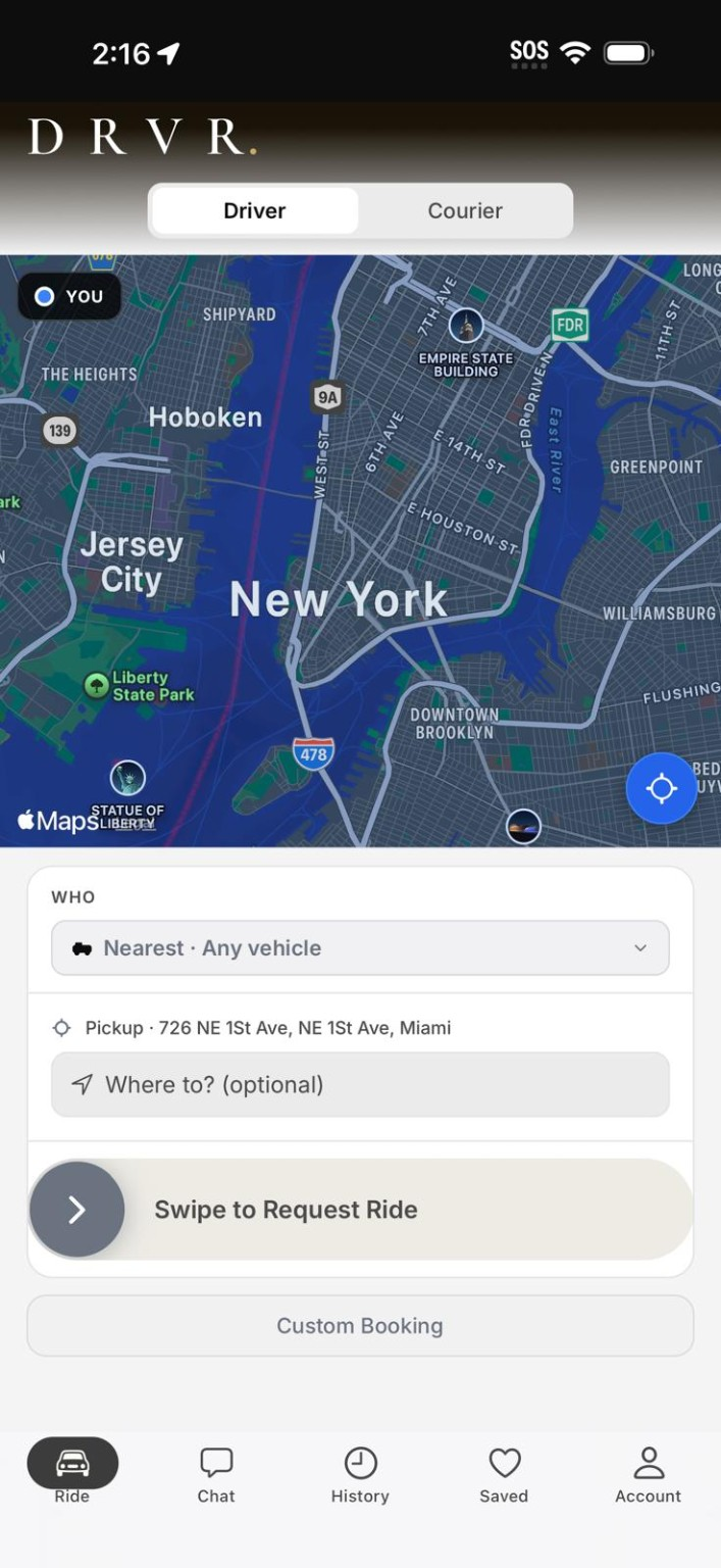 Book a ride screen